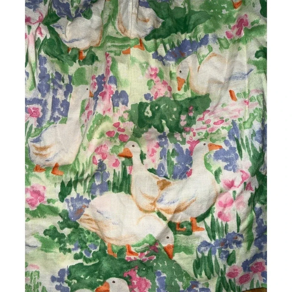 Homemade Girls A-Line Dress Size 4T Pastel Goose & Floral Print missing buttons